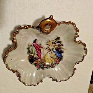 ARNALT Courting Couple Vintage Porcelain Ruffled Dish Signed JAPAN Courtship #55